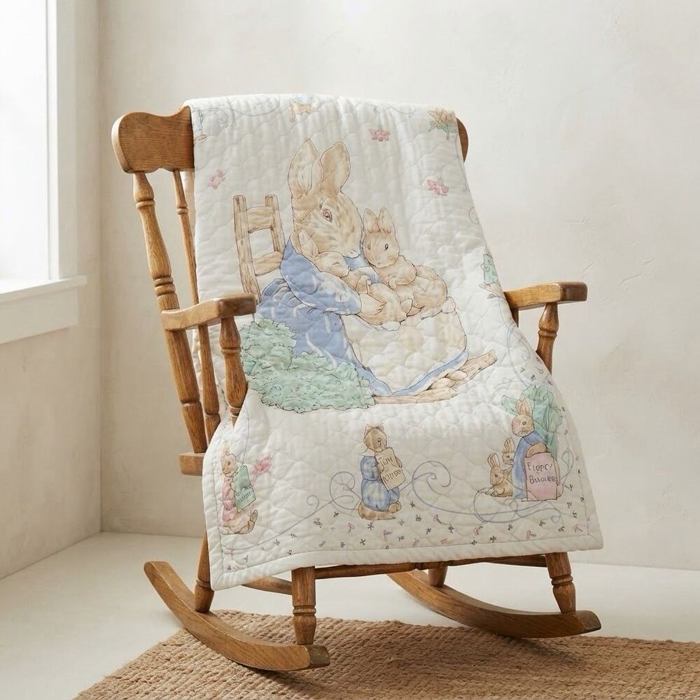 VTG 1992 Beatrix Potter Peter Rabbit Mrs Rabbit Baby Quilt 31x43